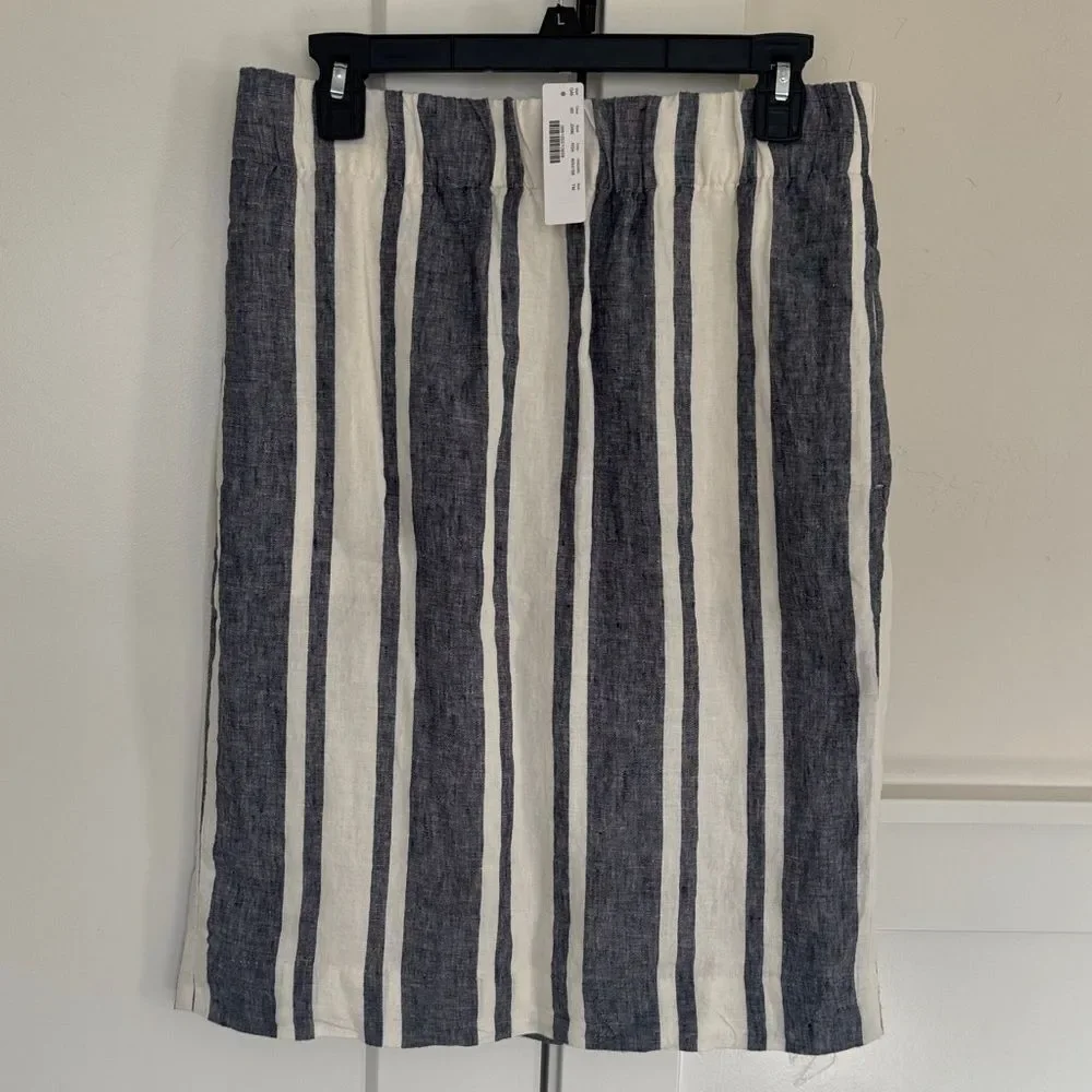 J. Crew Classic Blue and White Striped 100% Linen Skirt Women’s Size Medium Tall
